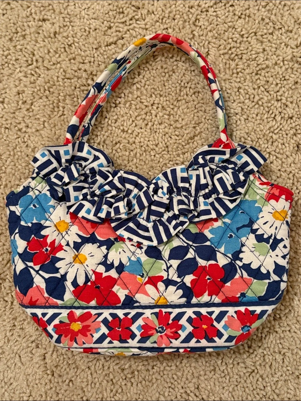 Vera Bradley Quilted Floral Ruffle Tote - Navy, Red, White, Blue